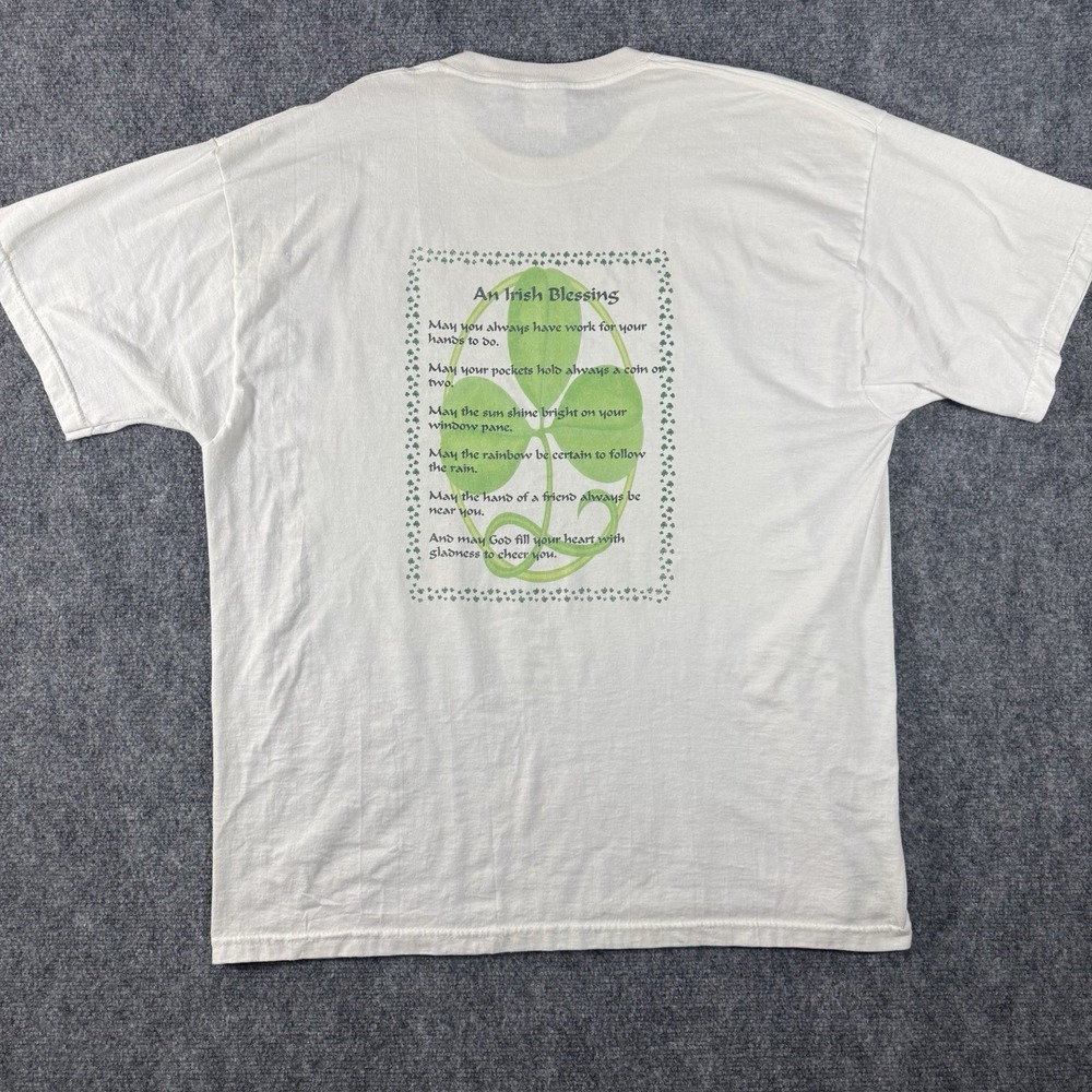 Vintage Ireland Irish Prayer Shamrock Clover Graphic T-Shirt Size XL Notre Dame